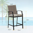 PHI VILLA Outdoor High Bar Stool Set Rattan Back & Cushioned Seat