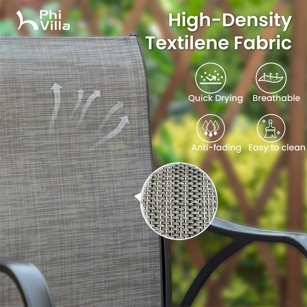 Phi Villa 3-Pcs Patio High Bar Set-Gray Textilene Swivel Stools & Sea Stone Tabletop Design