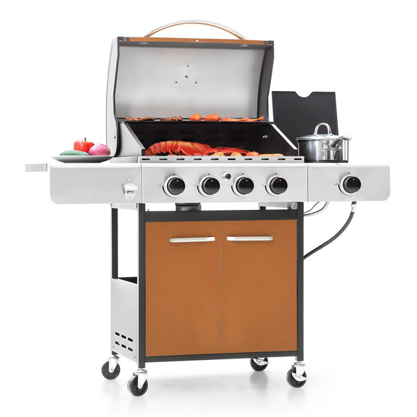 Patio Propane Grill BBQ with 4 x 8000 BTU Burners and 10,000 Side Burner-Captiva Designs