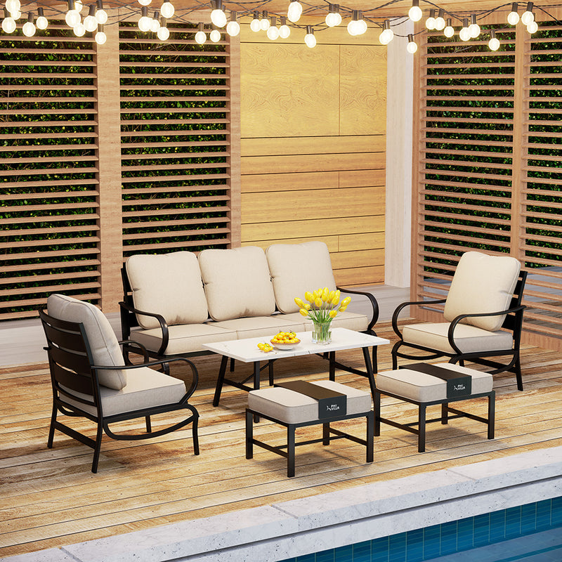 Phi Villa 15-Person Outdoor Patio Furniture Combination Set with Sofa Set, Textilene Dining Set, and Umbrella