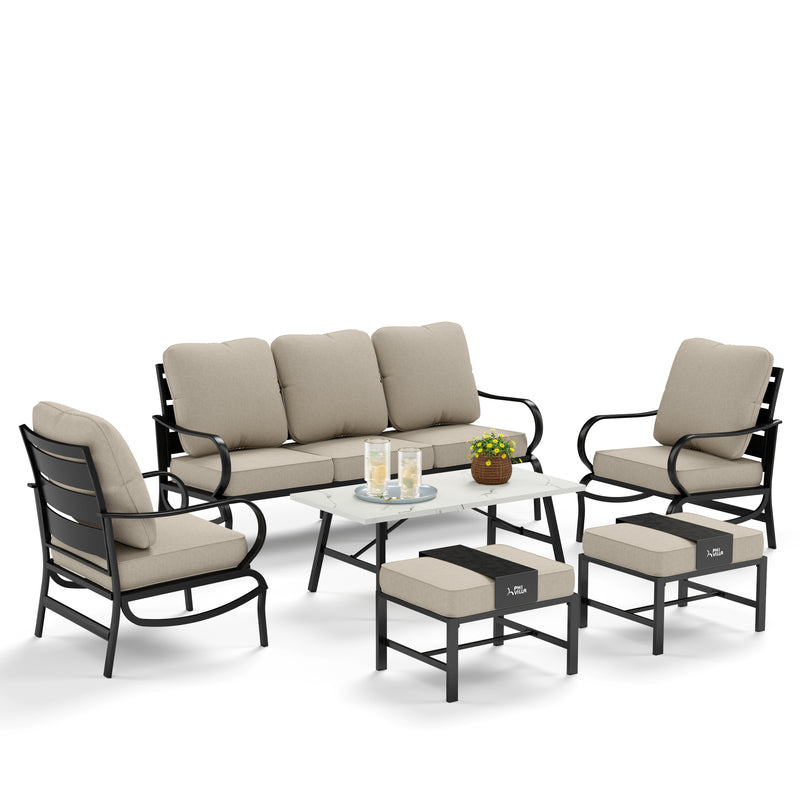 PHI VILLA 19-Piece Set with 8-Seat Extendable Dining Set and 7-Seat Steel Conversation Sofa Set and 2-Piece Adjustable Lounge Chair