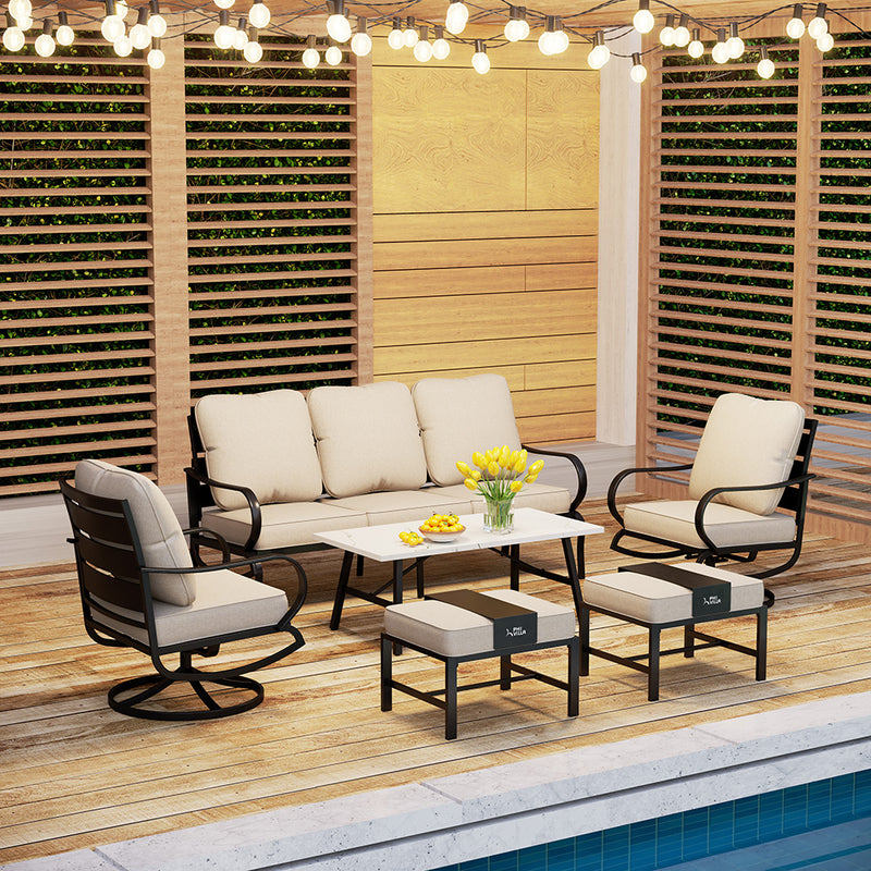 Phi Villa 15-Person Outdoor Patio Furniture Combination Set with Sofa Set, Textilene Dining Set, and Umbrella