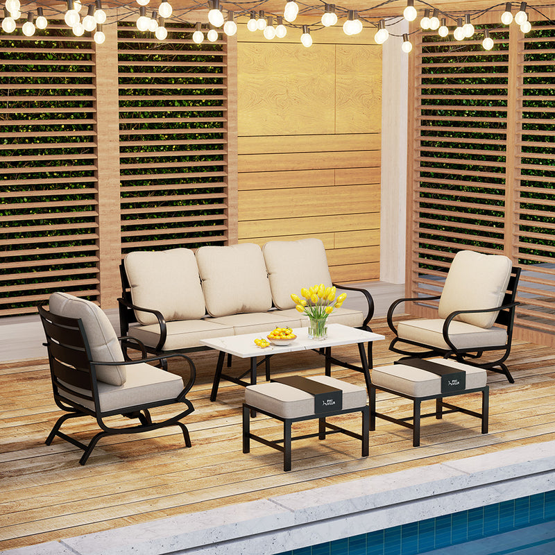 Phi Villa 15-Person Outdoor Patio Furniture Combination Set with Sofa Set, Textilene Dining Set, and Umbrella