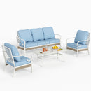 5-Seater Patio Metal All-White Sofa Set with Rattan Edge for Sale