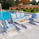 5-Seater Patio Metal All-White Sofa Set with Rattan Edge for Sale