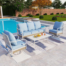 5-Seater Patio Metal All-White Sofa Set with Rattan Edge for Sale