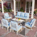 7-Seater Patio Metal All-White Sofa Set with Rattan Edge for Sale