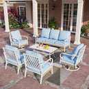 7-Seater Patio Metal All-White Sofa Set with Rattan Edge for Sale