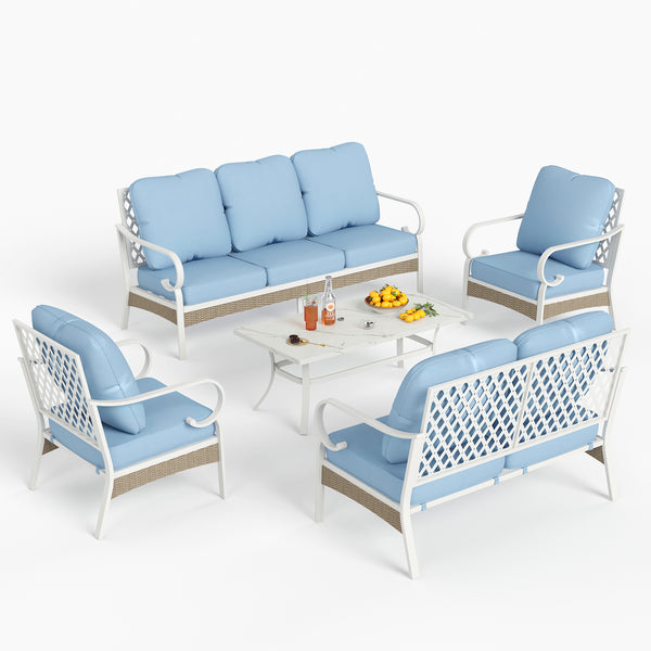 7-Seater Patio Metal All-White Sofa Set with Loveseat for Sale