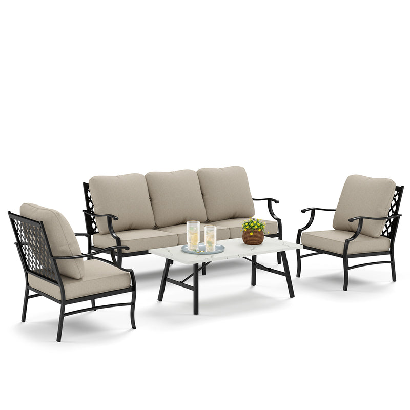 Phi Villa 5-Seater Patio Steel Sofa With Cushions And Multi-fuctional Ottomans