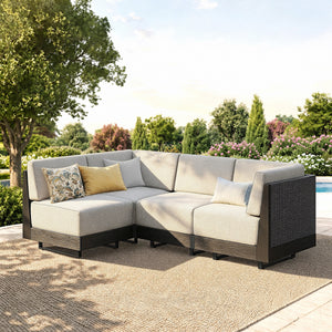 Alameda 4-Seater Woodgrain HDPE Garden Modular Sectional Rattan Sofa Set