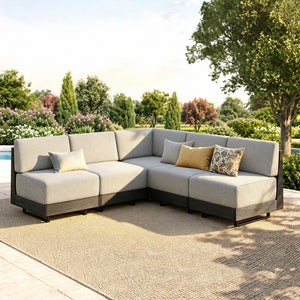 Alameda 4-Seater Woodgrain HDPE Garden Modular Sectional Rattan Sofa Set