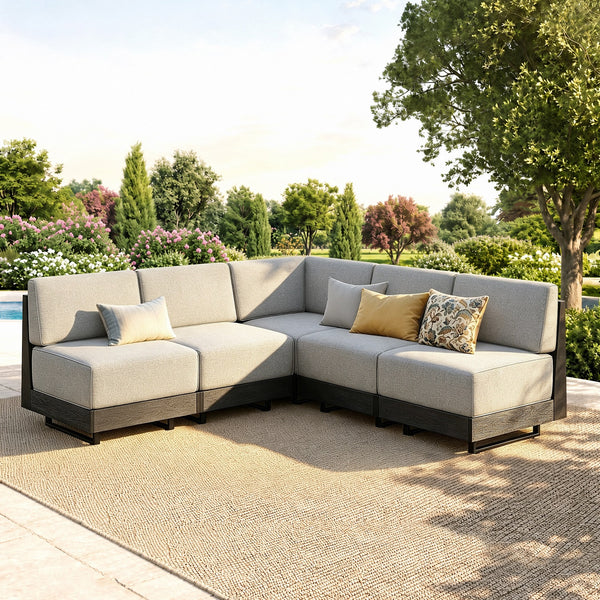 Alameda 4-Seater Woodgrain HDPE Garden Modular Sectional Rattan Sofa Set