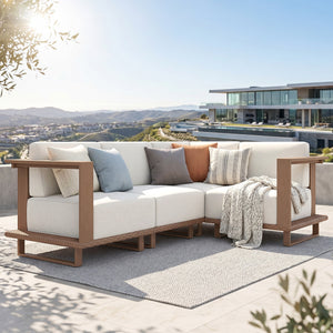 Solana Woodgrain HDPE Patio Modular Sectional Rattan Sofa Set