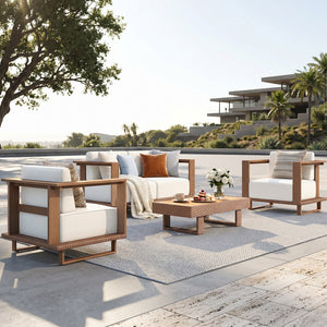 Solana Woodgrain HDPE Patio Modular Sectional Rattan Sofa Set