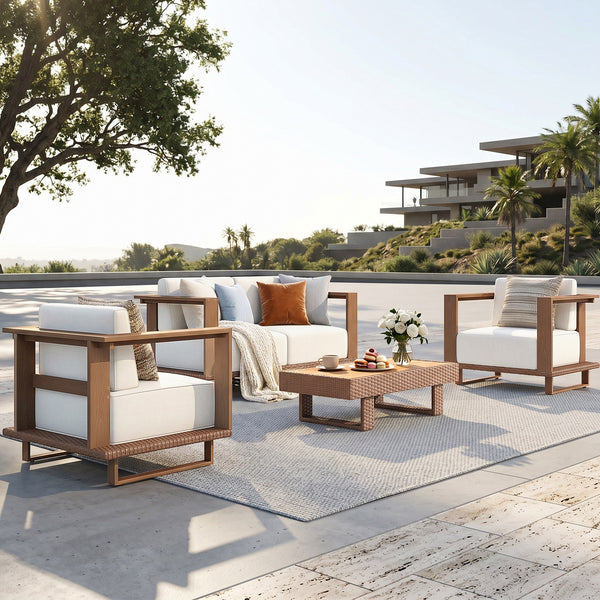 Solana Woodgrain HDPE Patio Modular Sectional Rattan Sofa Set