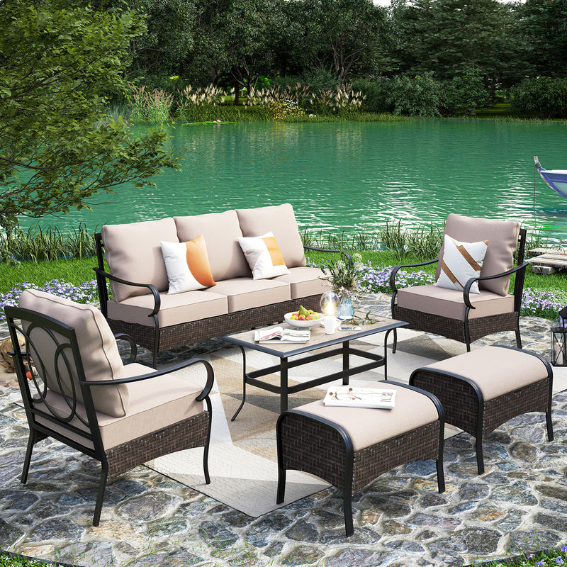 Phi Villa 13-Person Outdoor Patio Furniture Combination Set With Sofa Set, Dining Set, and Umbrella