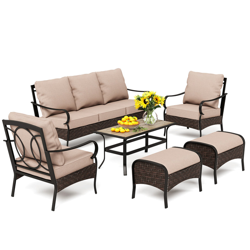 Phi Villa 13-Person Outdoor Patio Furniture Combination Set With Rattan Sofa Set, Dining Set, and Square Umbrella