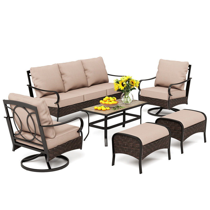 Phi Villa 13-Person Outdoor Patio Furniture Combination Set With Rattan Sofa Set, Dining Set, and Square Umbrella
