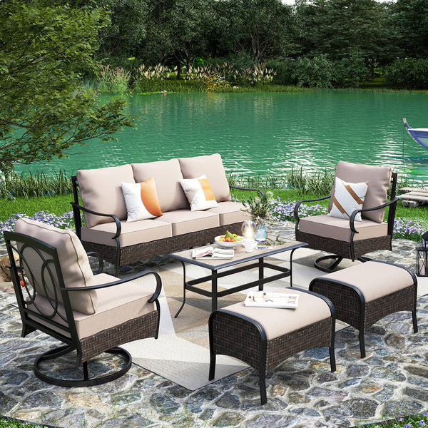 Phi Villa 13-Person Outdoor Patio Furniture Combination Set With Rattan Sofa Set, Dining Set, and Square Umbrella