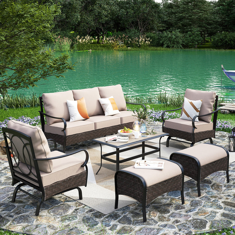 Phi Villa 13-Person Outdoor Patio Furniture Combination Set With Sofa Set, Dining Set, and Umbrella