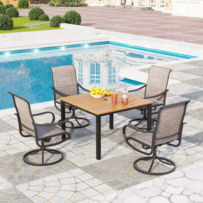 PHI VILLA 5-Piece Patio Dining Set with Suqare Table And Padded Textilene Swivel Chairs