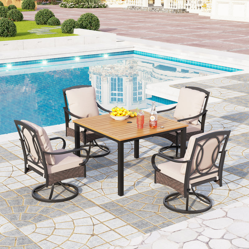 5-Piece Outdoor Dining Set with Rattan Swivel Chairs and Square Table PHI VILLA