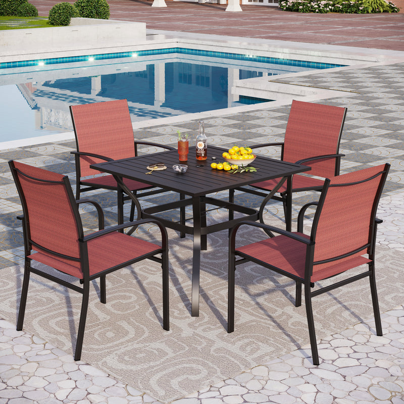 PHI VILLA 5 PCS Patio Dining Set 4 Textilene Fixed Chairs & Square Table