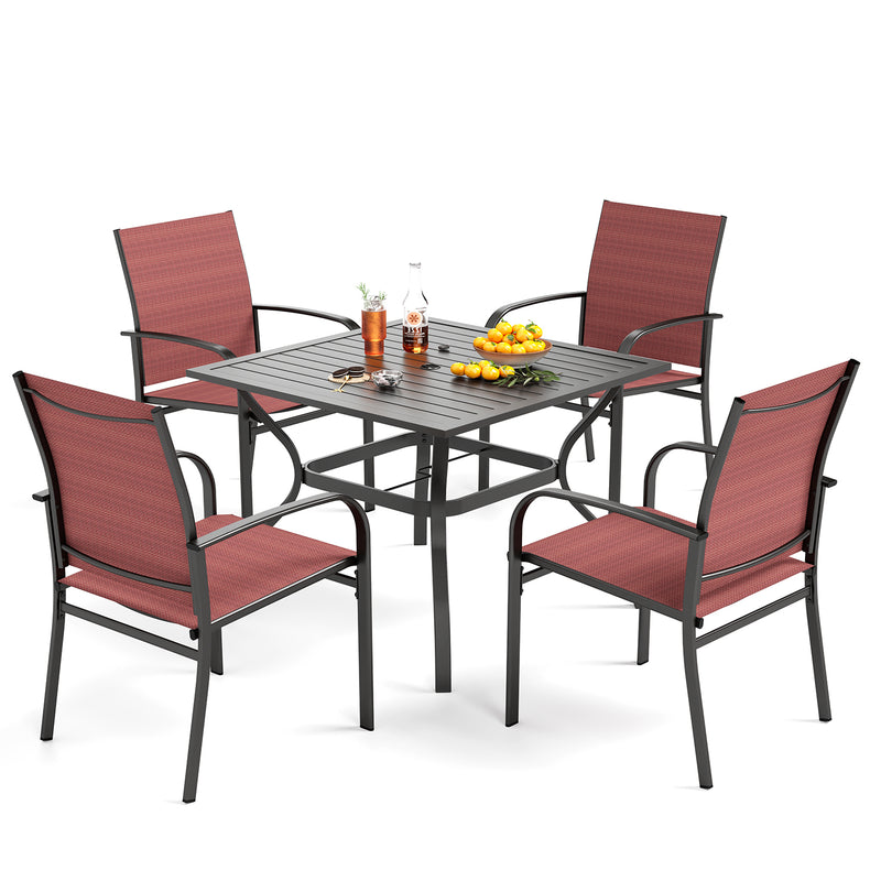 PHI VILLA 5 PCS Patio Dining Set 4 Textilene Fixed Chairs & Square Table