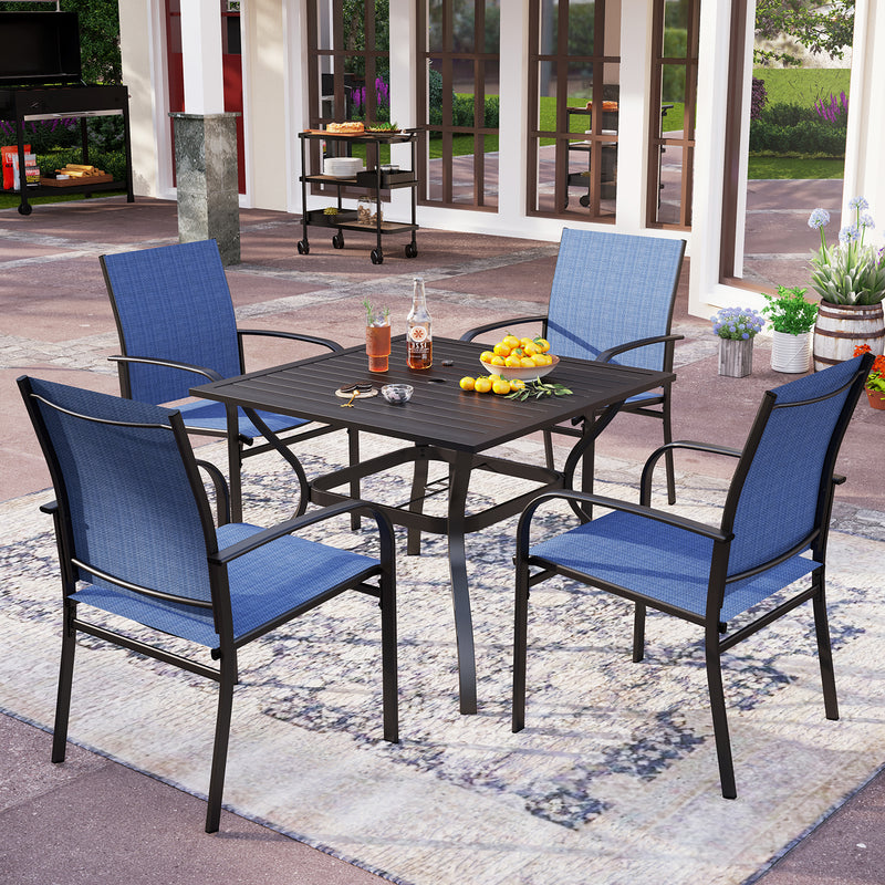 PHI VILLA 5 PCS Patio Dining Set 4 Textilene Fixed Chairs & Square Table