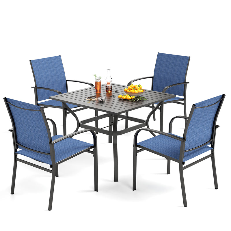 Phi Villa 5-Pcs Patio Dining Set 4 Textilene Fixed Chairs & Table