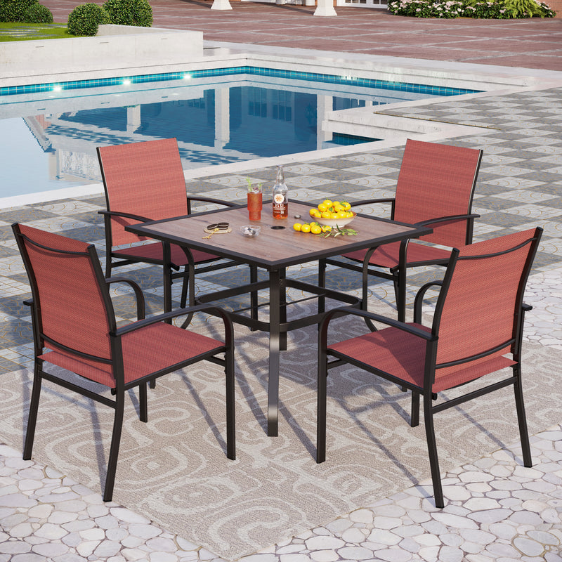 PHI VILLA 5 PCS Patio Dining Set 4 Textilene Fixed Chairs & Square Table