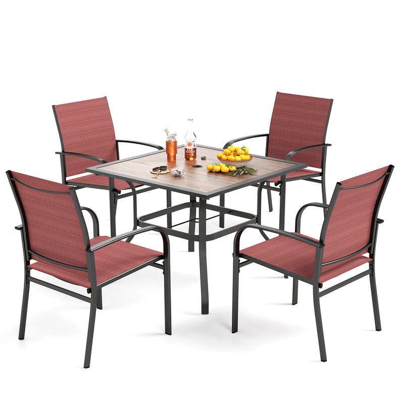 PHI VILLA 5 PCS Patio Dining Set 4 Textilene Fixed Chairs & Square Table