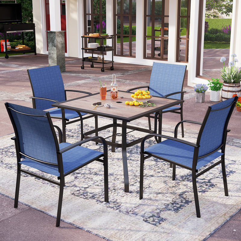 PHI VILLA 5 PCS Patio Dining Set 4 Textilene Fixed Chairs & Square Table