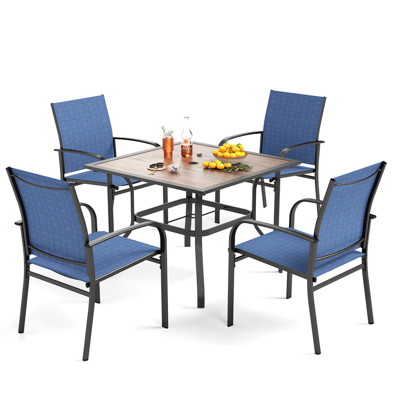 Phi Villa 5-Pcs Patio Dining Set 4 Textilene Fixed Chairs & Table