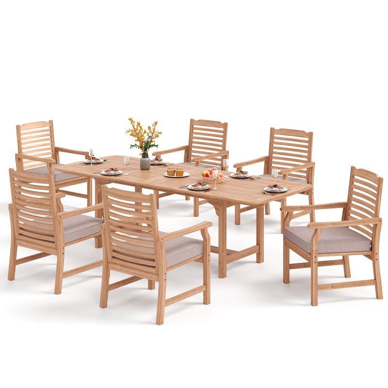 PHI VILLA 7/9 Pieces Acacia Wood Outdoor Dining Set Wih Expandable Teak Dining Table for Garden