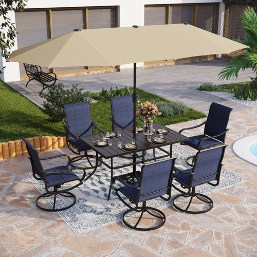 blue umbrella patio set Outdoor Idea a removable cap for easy cleaning PHI VILLA Black 8-Piece Metal