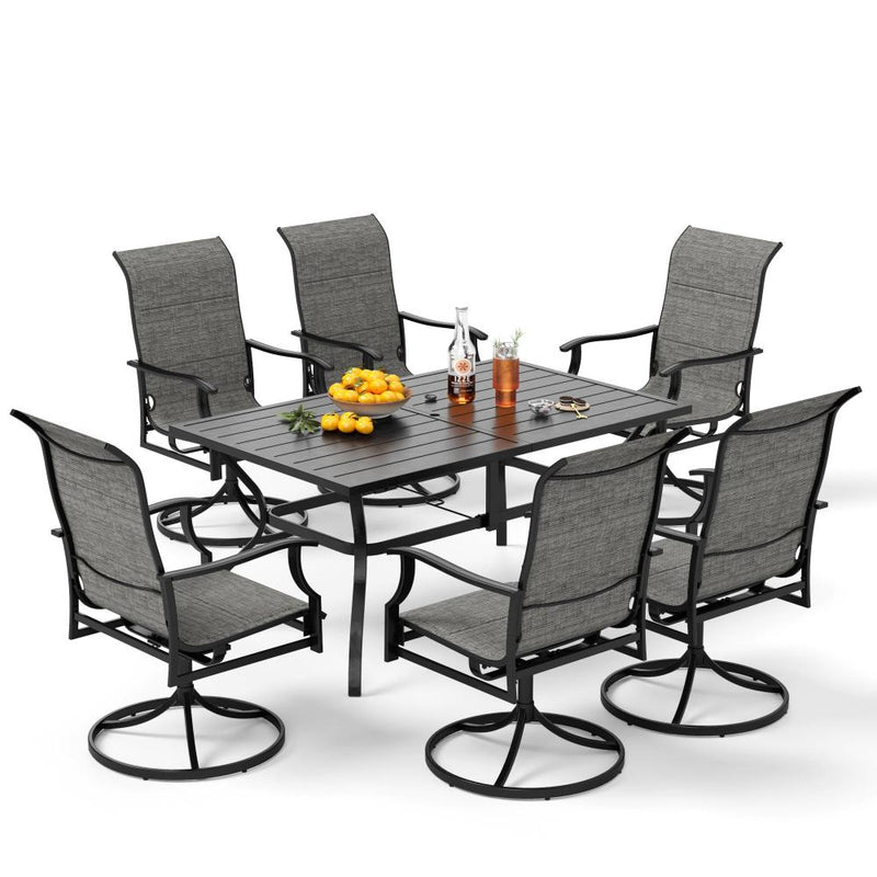 7-Piece Patio Dining Set With 6 Padded Textilene Swivel Chairs and Steel Table PHI VILLA