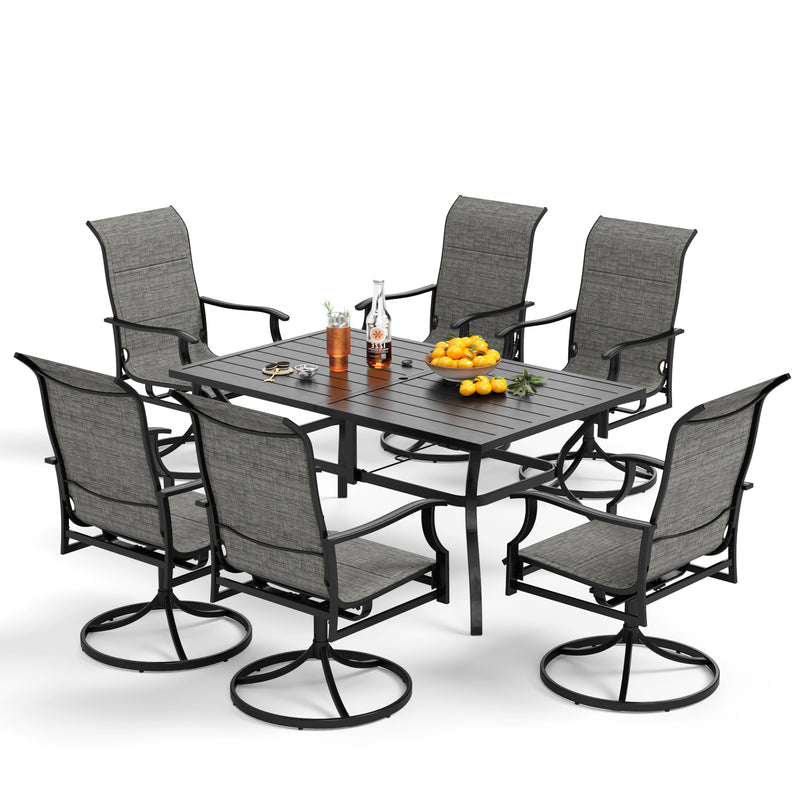 7-Piece Patio Dining Set With 6 Padded Textilene Swivel Chairs and Steel Table PHI VILLA