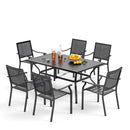 Phi Villa 7-Piece Patio Dining Set 6 Bullseye Pattern Chairs & Steel Rectangle Table
