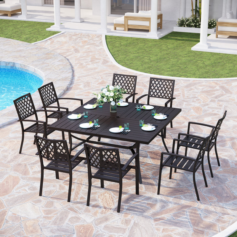 9-Piece Patio Dining Set with 60" Large Square Table for Garden, Big Family PHI VILLA