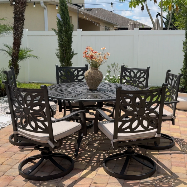 7-Pcs Patio Dining Set of Cast Aluminum Chairs and Round Table-Phi Villa