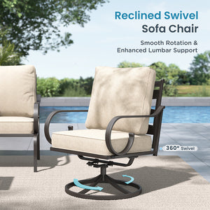 PHI VILLA 7-Seater Metal Patio Furniture Set with Coffee Table
