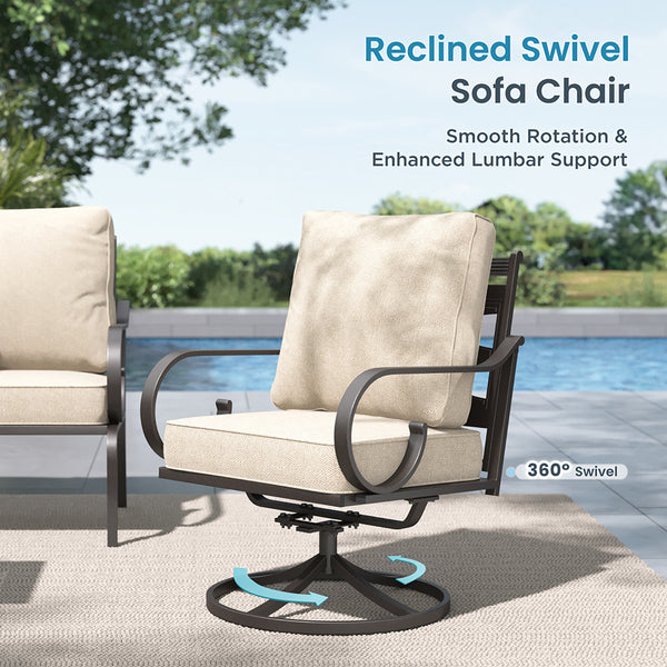 PHI VILLA 7-Seater Metal Patio Furniture Set with Coffee Table