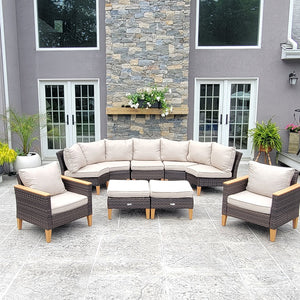 Phi Villa 9-Seater Patio Wicker Sofa With Multi-functional Ottomans