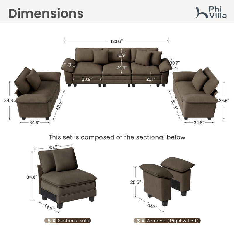 Phi Villa Living Room Chenille Cloud-like Couch Sofa Large Set