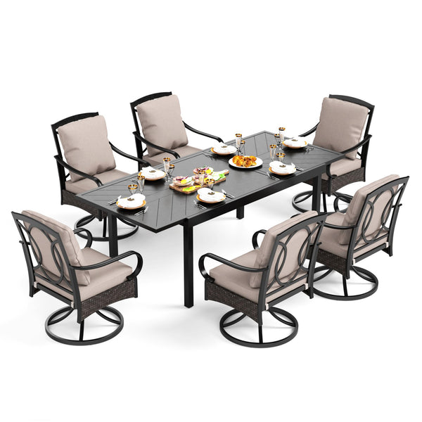 Phi Villa 13-Person Outdoor Patio Furniture Combination Set With Rattan Sofa Set, Dining Set, and Square Umbrella