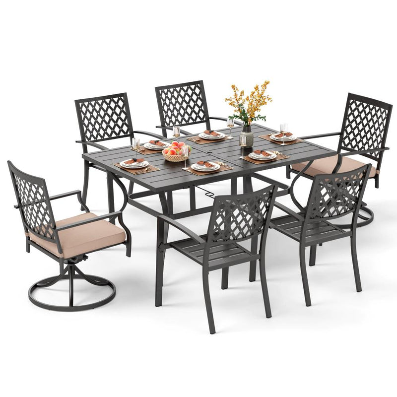 PHI VILLA 7-Piece Patio Dining Set 6 Steel Fixed/Swivel Chairs & Rectangle Table