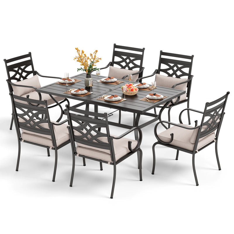 PHI VILLA 7-Piece Outdoor Dining Set 6 Fixed Chairs and Steel Rectangle Table