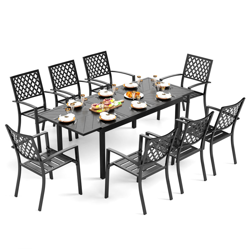 Phi Villa 15-Person Outdoor Patio Furniture Combination Set with Sofa Set, Steel Dining Set, and Square Umbrella